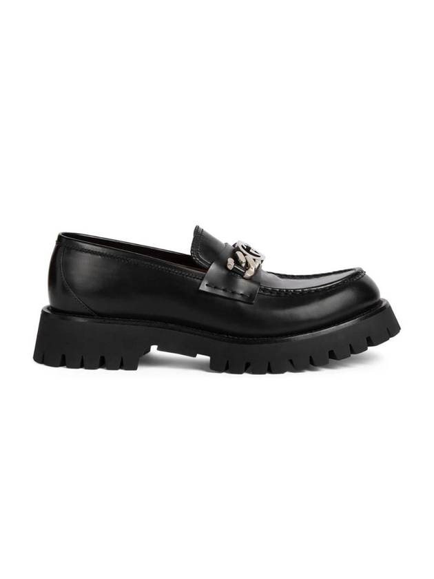 Loafer with Interlocking G Black Leather - GUCCI - BALAAN 1