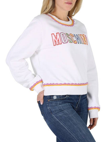 Moschino Fantasy Print White Crochet Details Cotton Sweatshirt, Brand Size 36 (US Size 2) - MOSCHINO - BALAAN 2