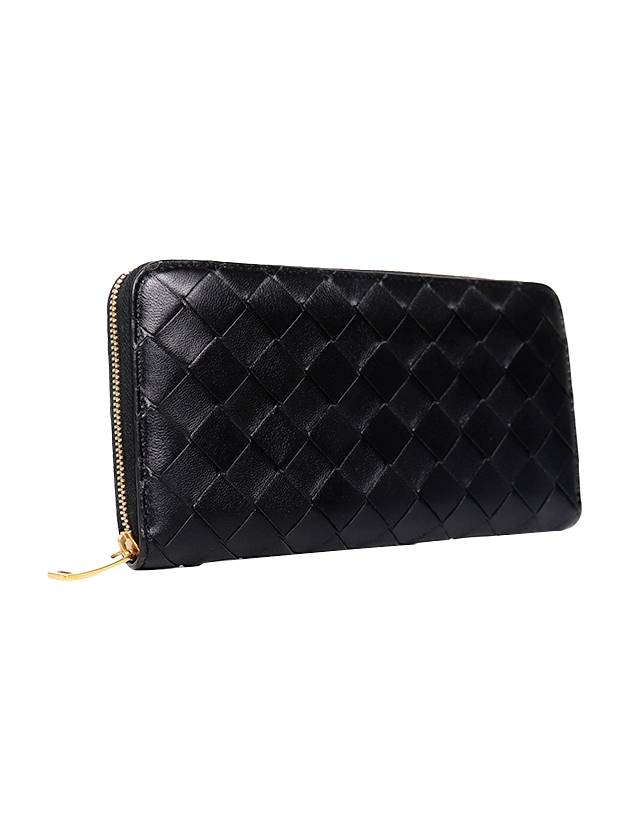 Intrecciato Zipper Around Long Wallet Black - BOTTEGA VENETA - BALAAN 4