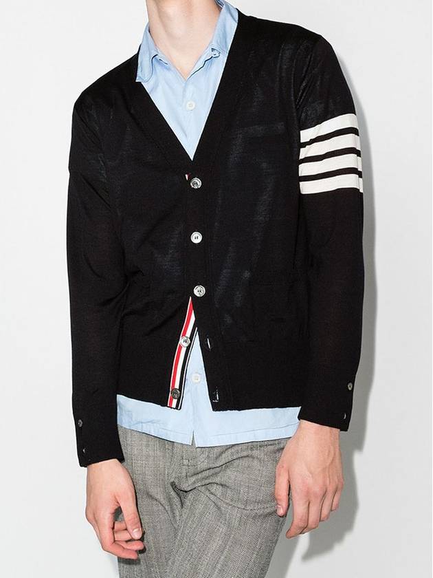 Men's Sustainable Classic Diagonal Wool Cardigan Black - THOM BROWNE - BALAAN 3