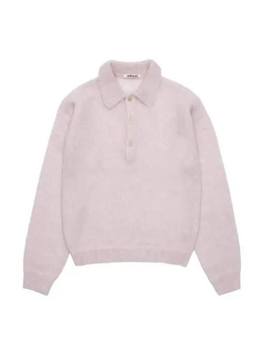 Women's Brushed Superkid Mohair Knit Polo Light Pink - AURALEE - BALAAN 1