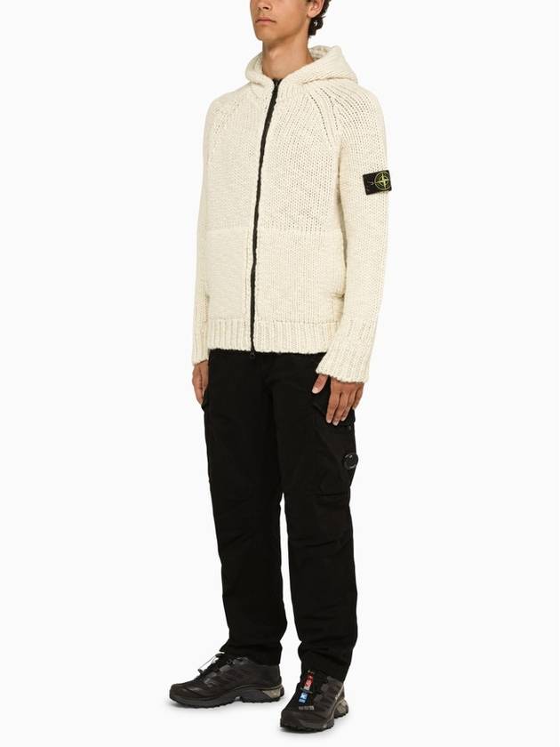 Compass Patch Zip Up Hooded Cardigan Beige - STONE ISLAND - BALAAN 3