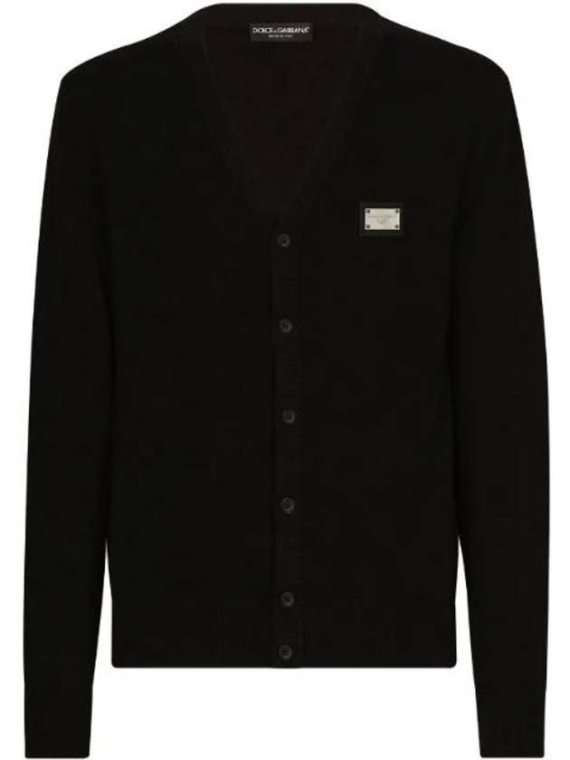 Essential Logo Plaque Wool Cashmere Cardigan Black - DOLCE&GABBANA - BALAAN 1