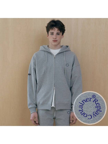 RC Round Logo Two Way Zip-Up Hoodie Grey - REPLAYCONTAINER - BALAAN 1