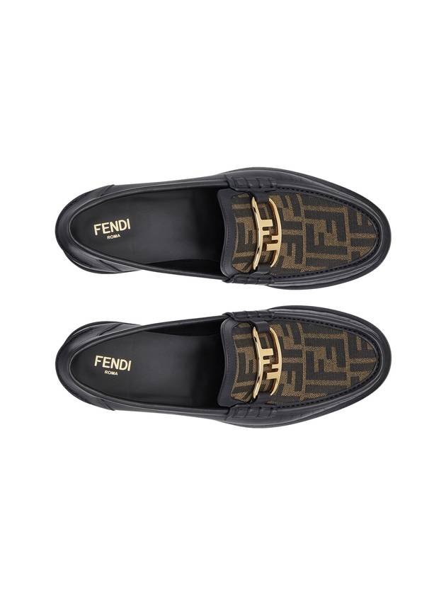 FF O Rock Fabric Leather Loafers Black Brown - FENDI - BALAAN 3