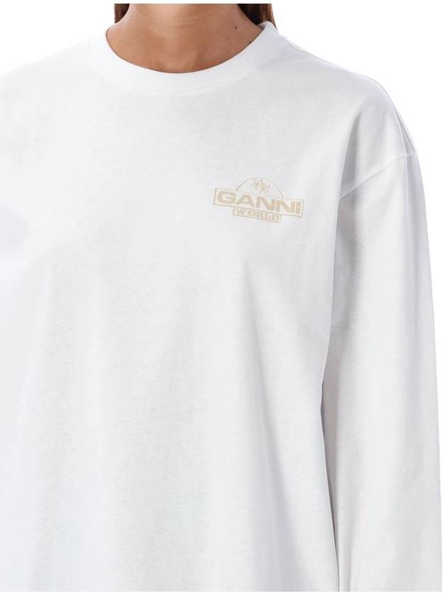 Logo Print Cotton Long Sleeve T-Shirt White - GANNI - BALAAN 4