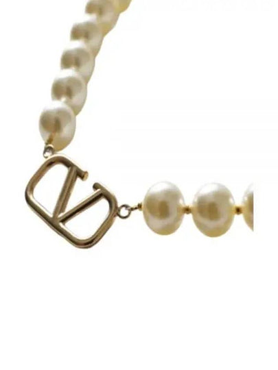 Pearl V Logo Necklace Gold - VALENTINO - BALAAN 2