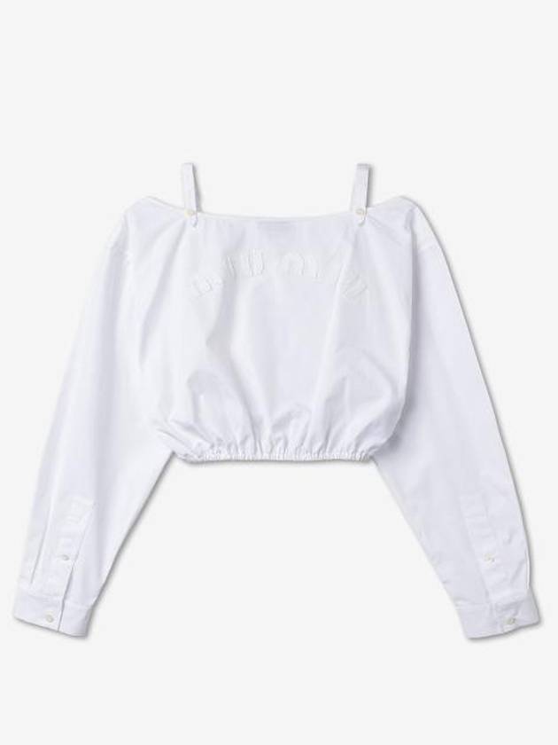 Poplin Off Shoulder Crop Cotton Blouse White - MIU MIU - BALAAN 3