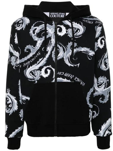 Baroque Print Cotton Zip-Up Hoodie Black - VERSACE - BALAAN 1