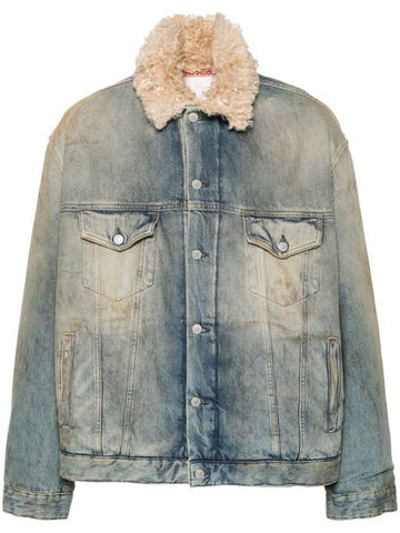 Fur Trim Oversized Fit Denim Jacket Mid Blue - ACNE STUDIOS - BALAAN 1