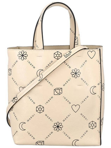 Allover Logo Print Tote Bag Ivory - MARNI - BALAAN 1