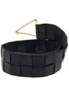 Intrecciato Triangular Buckle Leather Belt Black - BOTTEGA VENETA - BALAAN.