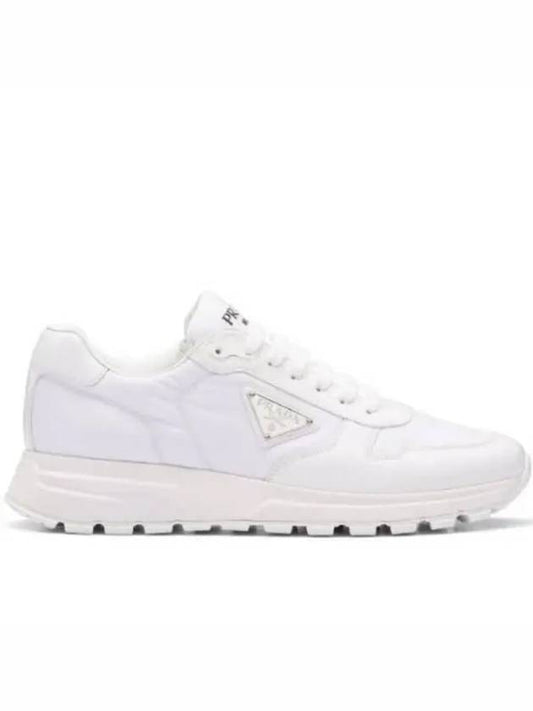 Prax Triangle Logo Re-Nylon Brushed Leather Low-Top Sneakers White - PRADA - BALAAN 2