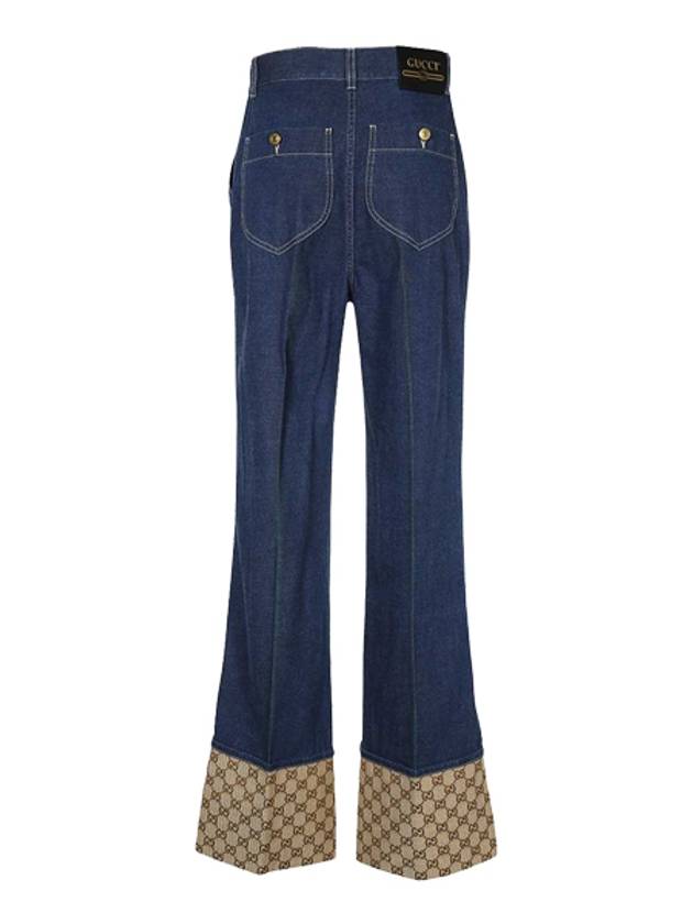 Women's GG Canvas Cuff Denim Wide Jeans Blue - GUCCI - BALAAN.