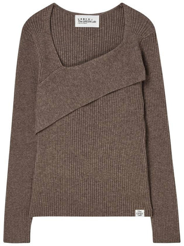 Diagonal neckline slim ribbed knit Cocoa - THE GREEN LAB - BALAAN 1