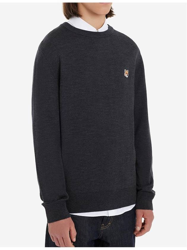 Fox Head Patch Regular Round Neck Pullover Knit Top Anthracite Melange - MAISON KITSUNE - BALAAN 4