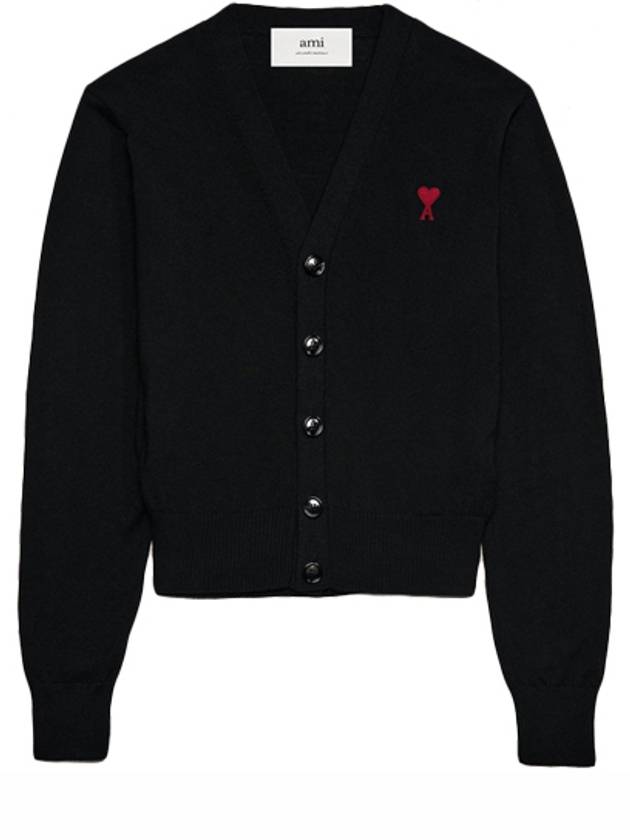 Small Heart Logo Wool Cardigan Black - AMI - BALAAN 2