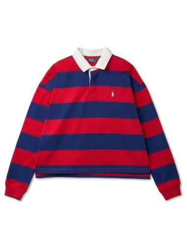 W Striped Cropped Jersey Rugby Shirt Red - POLO RALPH LAUREN - BALAAN 1