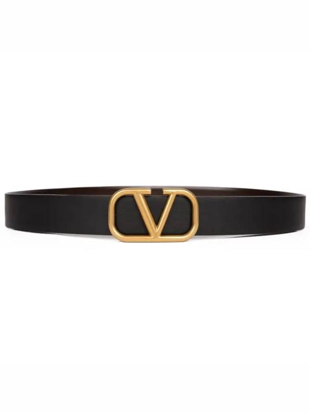 Gold V Logo Signature Leather Belt Brown - VALENTINO - BALAAN 3