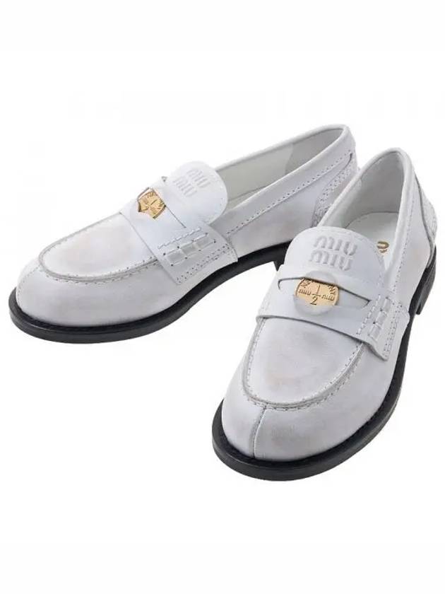 Vintage Effect Leather Penny Loafers White - MIU MIU - BALAAN 2