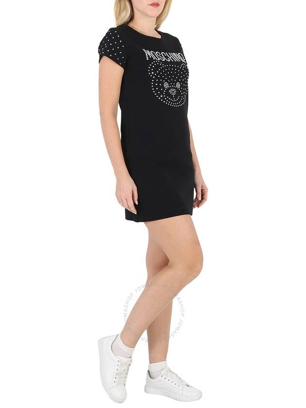 Women s Short Midi Dress Moschino Black Stretch Cotton Teddy Crystal T Shirt Brand Size 36 US 2 - MOSCHINO - BALAAN 3