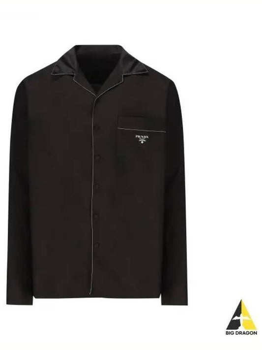 Embroidered Logo Pocket Silk Long Sleeve Shirt Black - PRADA - BALAAN 2