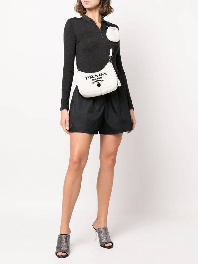 Embroidered Logo Fur Shoulder Bag White - PRADA - BALAAN 3