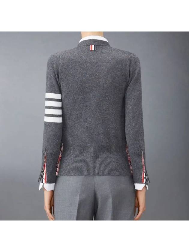 4-Bar V-Neck Cashmere Cardigan Grey - THOM BROWNE - BALAAN 2