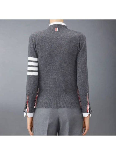 4-Bar V-Neck Cashmere Cardigan Grey - THOM BROWNE - BALAAN 2