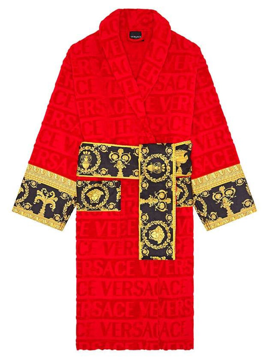 Baroque Pattern Lounge Wear Bathrobe Red - VERSACE - BALAAN 1