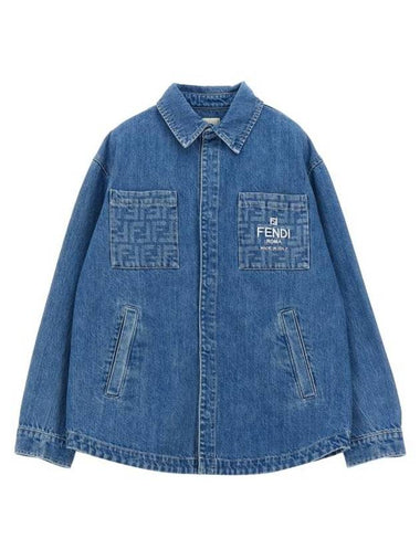 Kids Denim Shirt Blue - FENDI - BALAAN 1