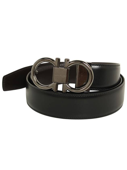 Gancini Reversible Adjustable Calfskin Leather Belt Black - SALVATORE FERRAGAMO - BALAAN 2