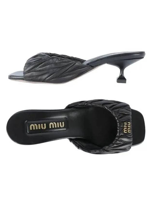 Logo Matelasse Nappa Leather Sandals Heel Black - MIU MIU - BALAAN 2