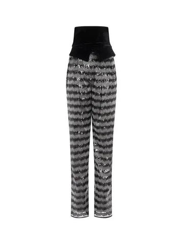 Women s Velor Layered Sequin Pants Black - EMPORIO ARMANI - BALAAN 1