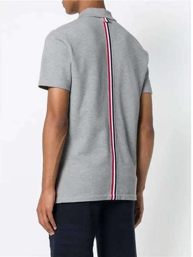 Men's Cotton Pique Center Bag Striped Short Sleeve Polo Shirt Grey - THOM BROWNE - BALAAN 5