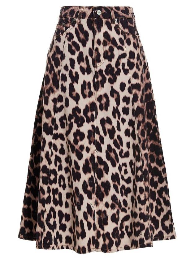 Ganni Ladies Big Leopard Almond Milk Denim Skirt, Brand Size 34 (US Size 0) - GANNI - BALAAN 1