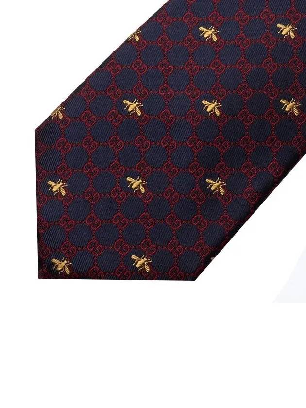 Interlocking GG Pattern Bee Print Tie Navy Red - GUCCI - BALAAN 5