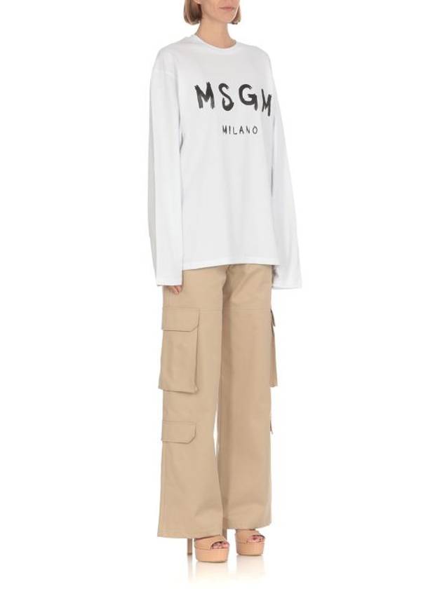 Milano Brushed Logo Long Sleeve T-Shirt White - MSGM - BALAAN 4