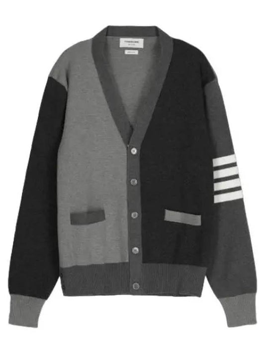 Bar cotton V neck cardigan monotone gray - THOM BROWNE - BALAAN 1