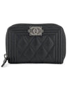 Boy Vintage Silver Hardware Quilted Caviar Zipper Card Wallet Black - CHANEL - BALAAN.