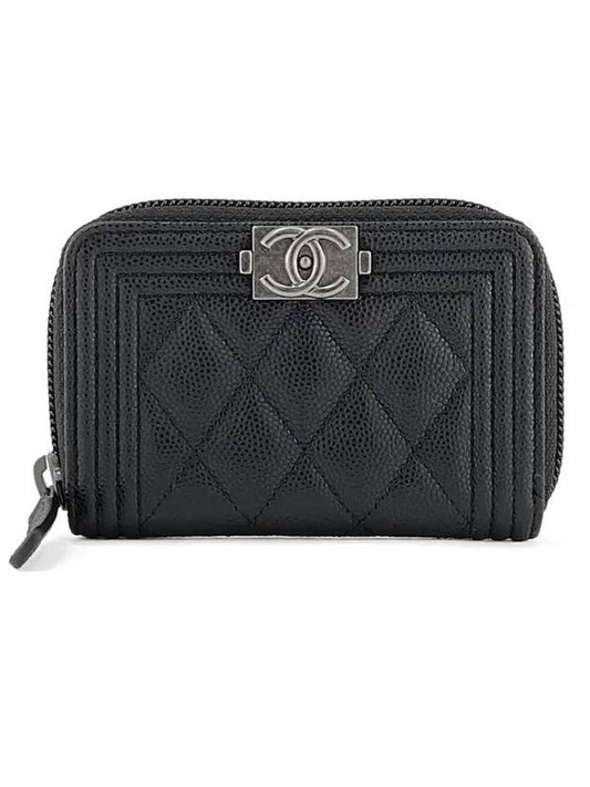 Boy Vintage Silver Hardware Quilted Caviar Zipper Card Wallet Black - CHANEL - BALAAN 1