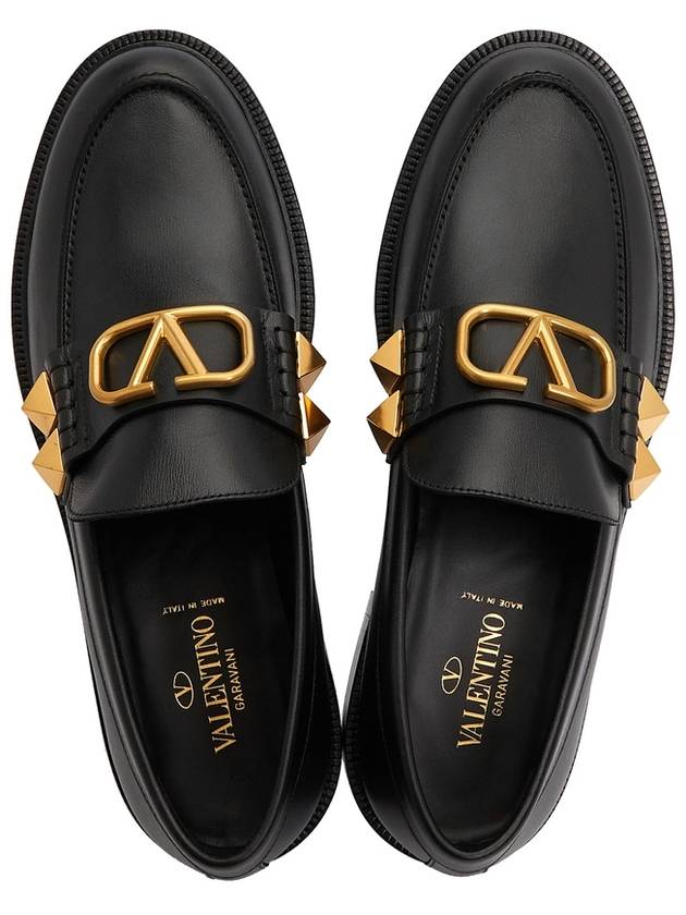 Men's V Logo Studded Leather Loafers Black - VALENTINO - BALAAN.