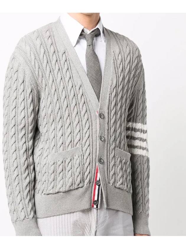 Diagonal Cable V-Neck Knit Cardigan Light Grey - THOM BROWNE - BALAAN 4