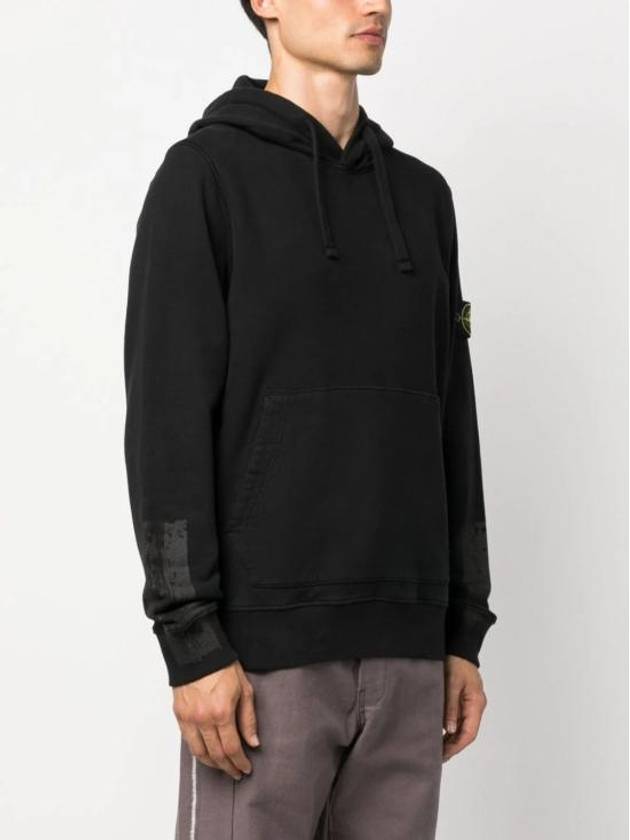 Logo Patch Brushed Cotton Hoodie Black - STONE ISLAND - BALAAN 4