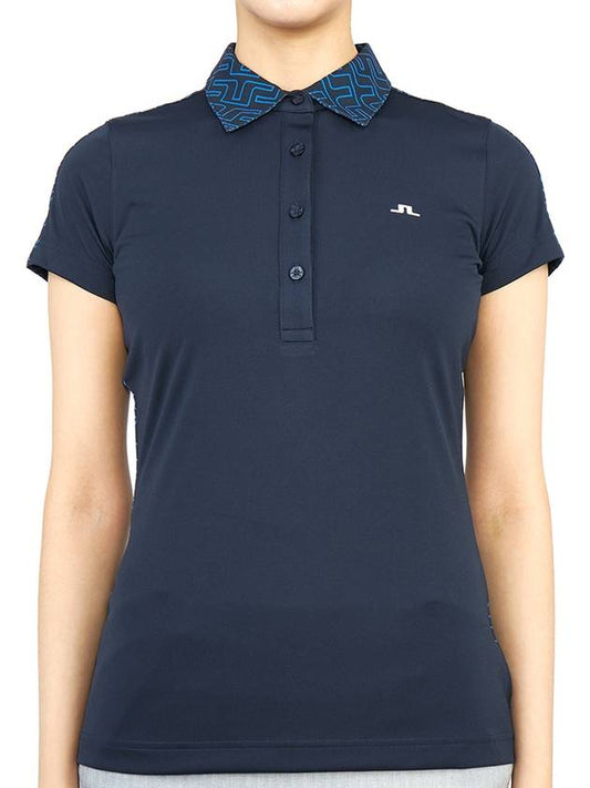 Women's Collar CARA Polo Short Sleeve T-Shirt Navy - J.LINDEBERG - BALAAN 2