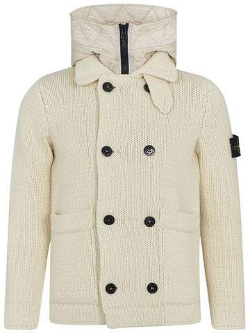 Wappen Patch Double Breasted Knit Hooded Jacket Ivory - STONE ISLAND - BALAAN 1