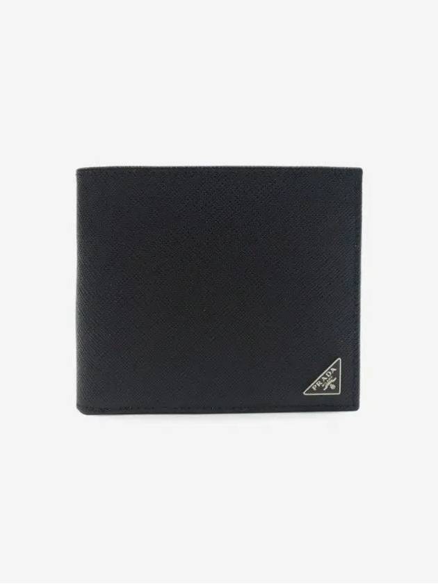 Triangle Logo Saffiano Half Wallet Black - PRADA - BALAAN 5