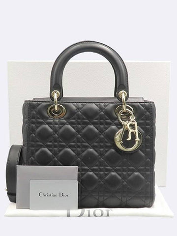 Dior M0565ONGE Black Cannage Lambskin LADY Medium Tote Shoulder Bag - DIOR - BALAAN 1