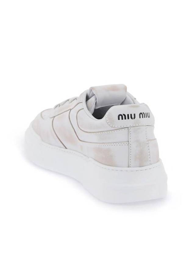 Women's Bleached Leather Low Top Sneakers White - MIU MIU - BALAAN 4