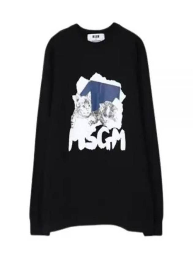 Graphic Print Cotton Long Sleeve T-Shirt Black - MSGM - BALAAN 2